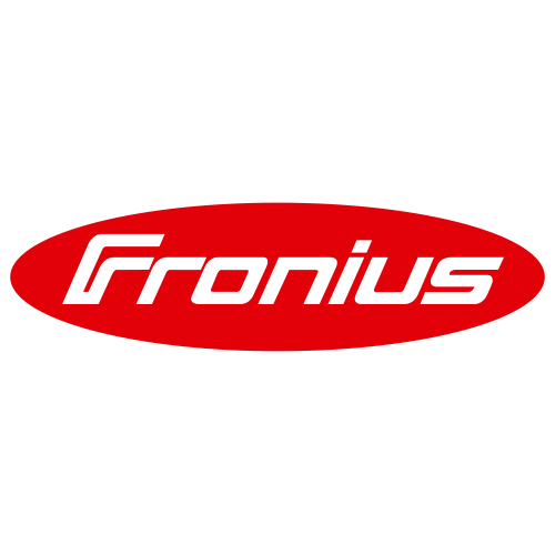 Weißer Fronius-Schriftzug auf rotem Oval