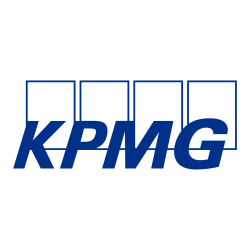 Vier dunkelblaue Rechtecke und KPMG Schriftzug